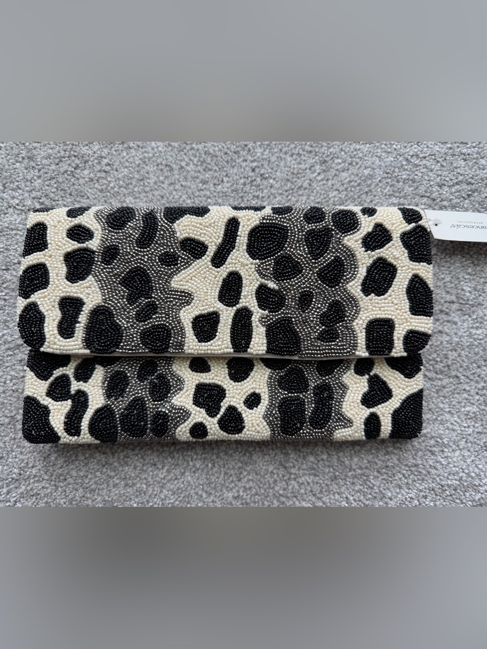 NWT Francesca's Beaded Animal Print Foldover Clutch Crossbody